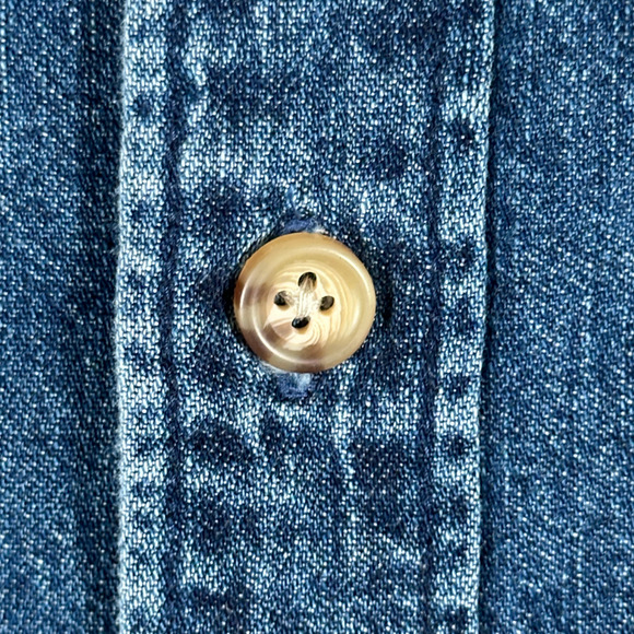 Vintage Eddie Bauer Shirt Adult EXTRA LARGE Blue Denim Jean Dark Wash 90s - Picture 5 of 9